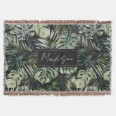 水彩グリーン熱帯林離れ林パターン スローブランケット (正面)