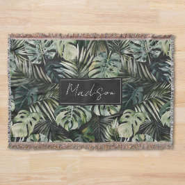 水彩グリーン熱帯林離れ林パターン スローブランケット