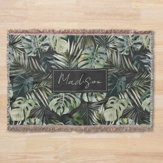 水彩グリーン熱帯林離れ林パターン スローブランケット