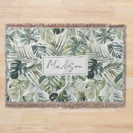 水彩グリーン熱帯林離れ林パターン スローブランケット