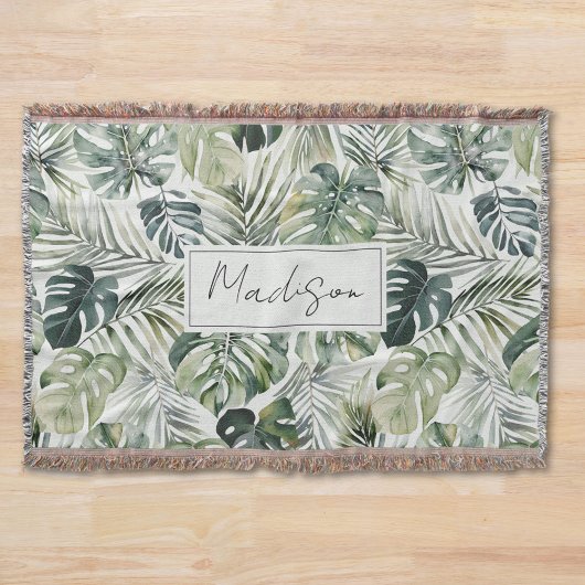 水彩グリーン熱帯林離れ林パターン スローブランケット