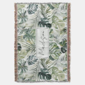 水彩グリーン熱帯林離れ林パターン スローブランケット (正面縦)
