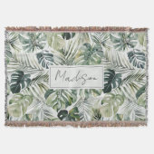 水彩グリーン熱帯林離れ林パターン スローブランケット (正面)