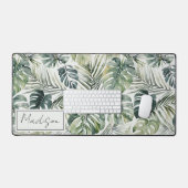 水彩グリーン熱帯林離れ林パターン デスクマット (キーボード&マウス)