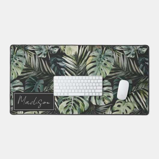 水彩グリーン熱帯林離れ林パターン デスクマット (キーボード&マウス)