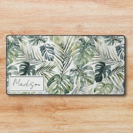 水彩グリーン熱帯林離れ林パターン デスクマット