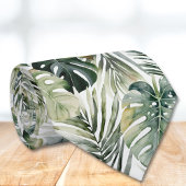 水彩グリーン熱帯林離れ林パターン ネクタイ