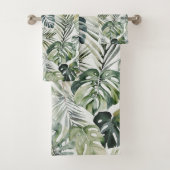 水彩グリーン熱帯林離れ林パターン バスタオルセット (インサイチュ)