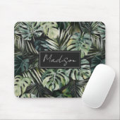 水彩グリーン熱帯林離れ林パターン マウスパッド (マウス)
