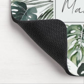 水彩グリーン熱帯林離れ林パターン マウスパッド (コーナー)