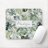 水彩グリーン熱帯林離れ林パターン マウスパッド (マウス)