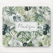 水彩グリーン熱帯林離れ林パターン マウスパッド (正面)