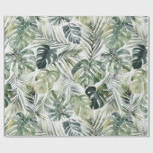 水彩グリーン熱帯林離れ林パターン ラッピングペーパー (フラット)