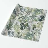 水彩グリーン熱帯林離れ林パターン ラッピングペーパー (アンロールド)