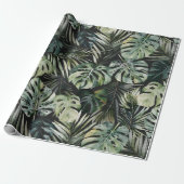 水彩グリーン熱帯林離れ林パターン ラッピングペーパー (アンロールド)