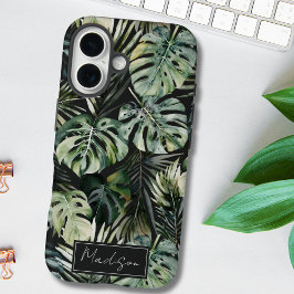 水彩グリーン熱帯林離れ林パターン iPhone 16ケース