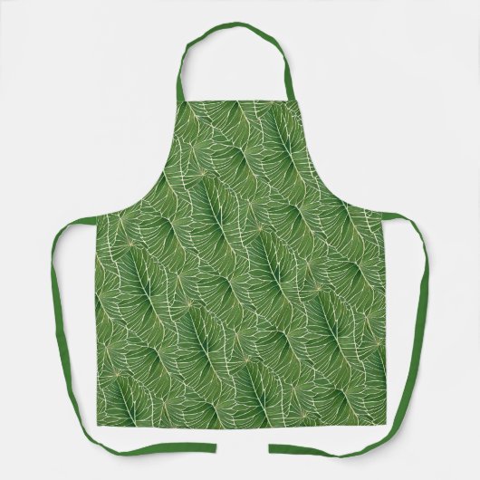 水彩グリーン熱帯葉パターン エプロン (正面)
