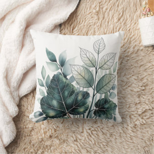 水彩グリーン熱帯葉パターン クッション