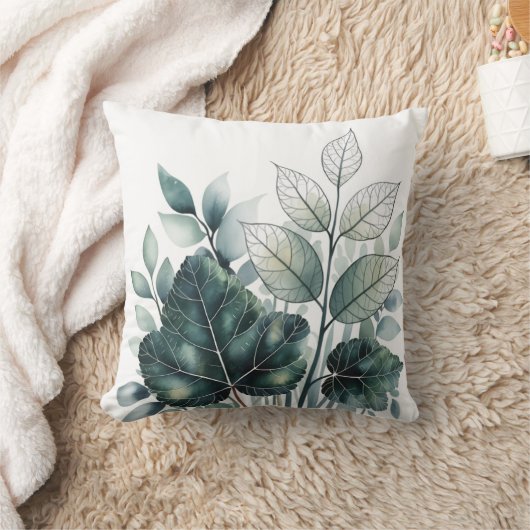 水彩グリーン熱帯葉パターン クッション (ブランケット)