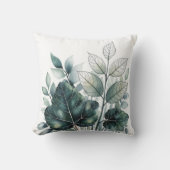 水彩グリーン熱帯葉パターン クッション (正面)