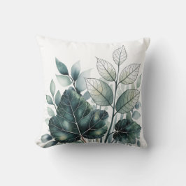 水彩グリーン熱帯葉パターン クッション