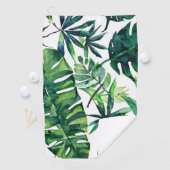 水彩グリーン熱帯葉パターン ゴルフタオル (インサイチュ)