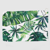 水彩グリーン熱帯葉パターン ゴルフタオル (横)