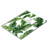 水彩グリーン熱帯葉パターン ノートブック (左側)