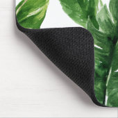 水彩グリーン熱帯葉パターン マウスパッド (コーナー)