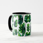 水彩グリーン熱帯葉パターン マグカップ (正面左)