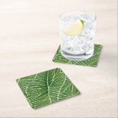 水彩グリーン熱帯葉 スクエアペーパーコースター (インサイチュ)