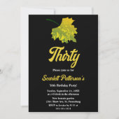 水彩グリーン紅葉ブラック30歳の誕生日 招待状 (正面)