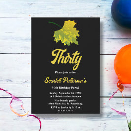水彩グリーン紅葉ブラック30歳の誕生日 招待状