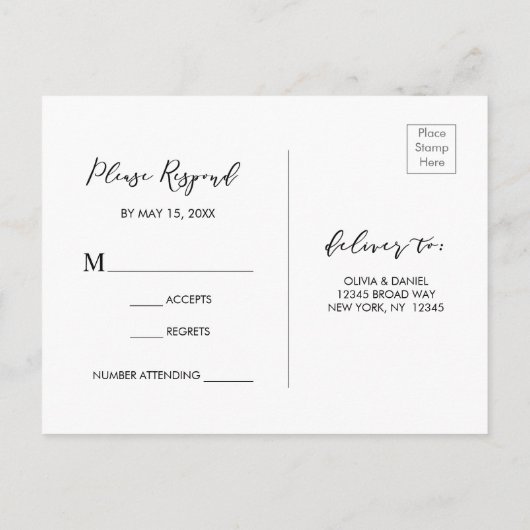 水彩グリーン素朴リースウェディングRSVP インビテーションポストカード (裏面)