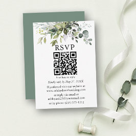 水彩グリーン結婚リーのSage Green QR RSVP エンクロージャーカード