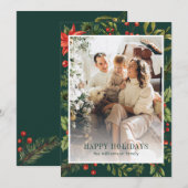 水彩グリーン花フレーム写真 シーズンカード (正面/裏面)