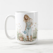 水彩グリーン若い母の母の日 コーヒーマグカップ (左)