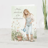 水彩グリーン若い母カスタム母の日 シーズンカード (正面)