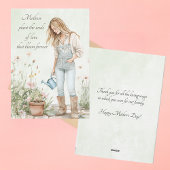 水彩グリーン若い母カスタム母の日 シーズンカード