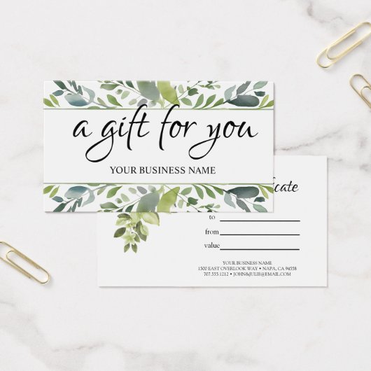 水彩グリーン葉サロンギフト券 (オフィス)