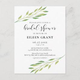 水彩グリーン葉シャワー招待 ポストカード