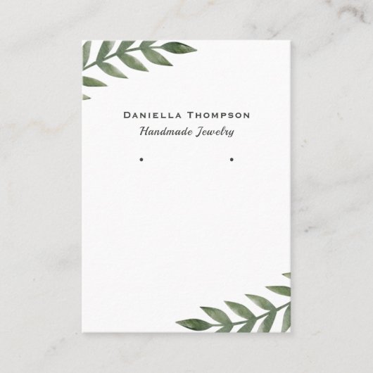 水彩グリーン葉ジュエリーイヤリングディスプレイ 名刺 (正面)