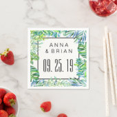 水彩グリーン葉パーティー スタンダードカクテルナプキン (インサイチュ)