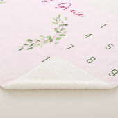 水彩グリーン葉ピンク赤ちゃんマイルストーン シェルパブランケット (3/4)