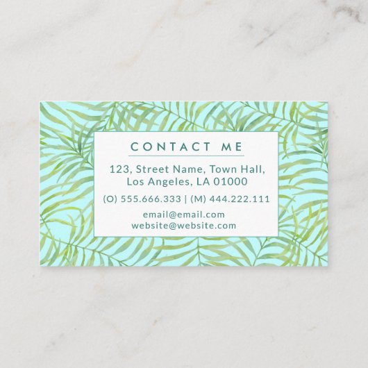 水彩グリーン葉熱帯模様 名刺 (裏面)