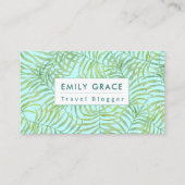 水彩グリーン葉熱帯模様 名刺 (正面)