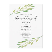 水彩グリーン葉結婚式招待状