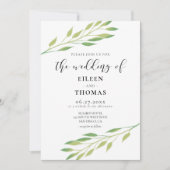 水彩グリーン葉結婚式招待状 招待状 (正面)