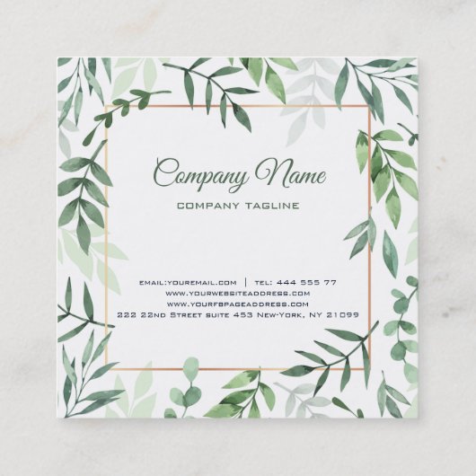 水彩グリーン葉 スクエア名刺 (裏面)