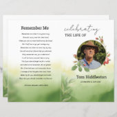 水彩グリーン葬儀プログラムテンプレート (正面/裏面)